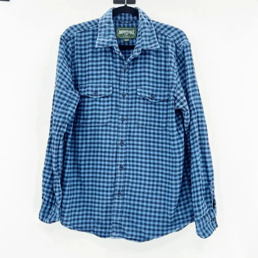 American Eagle Check Gingham Button Down Shirt Me… - image 1